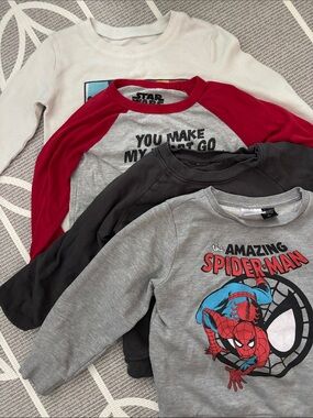 Bundle 4 sweatshirt long sleeve top lot 4T boy Disney Mickey Star Wars Spiderman
